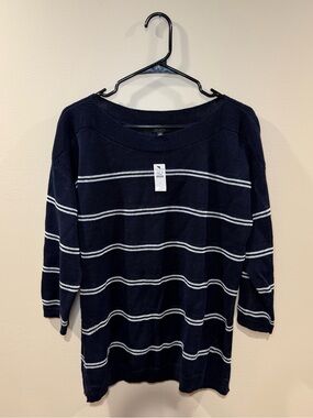 Talbots Navy Striped Lightweight Sweater
